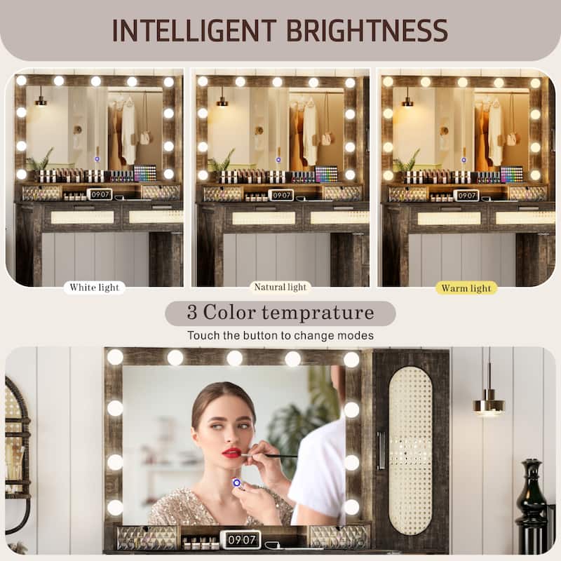 Makeup Vanity With LED Light and Charging Station