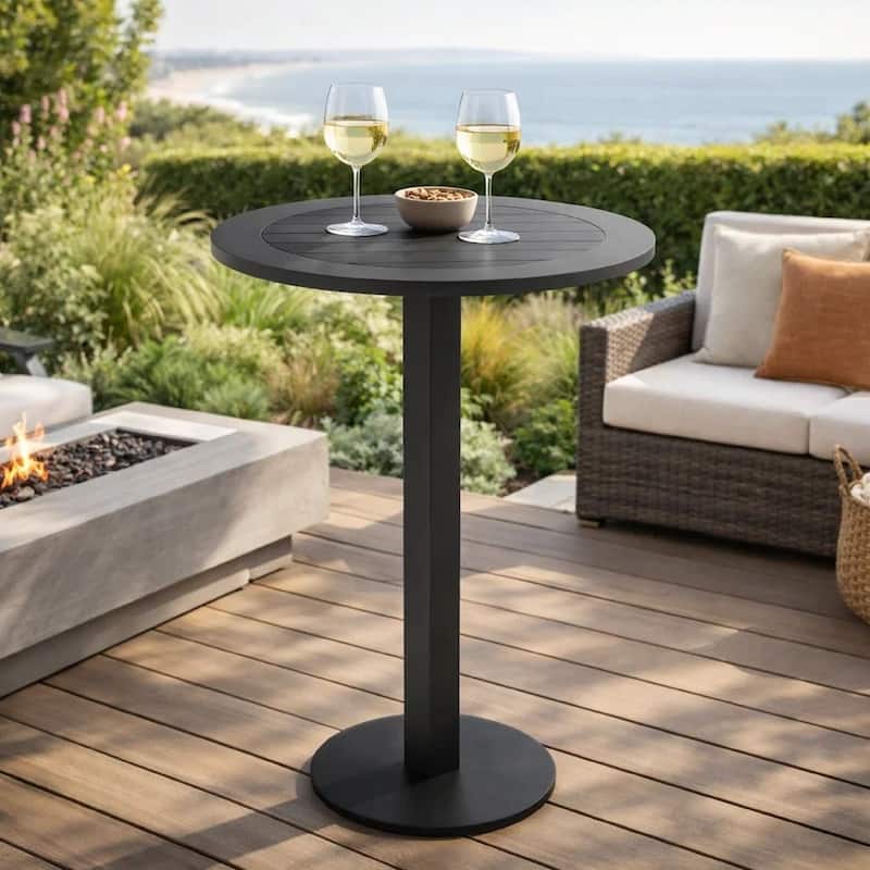 Keli 43 Inch Outdoor Bar Table, Smooth Gray Aluminum, Foldable Design