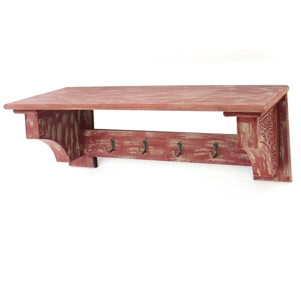 Rustic mango wood on sale shelf with hooks