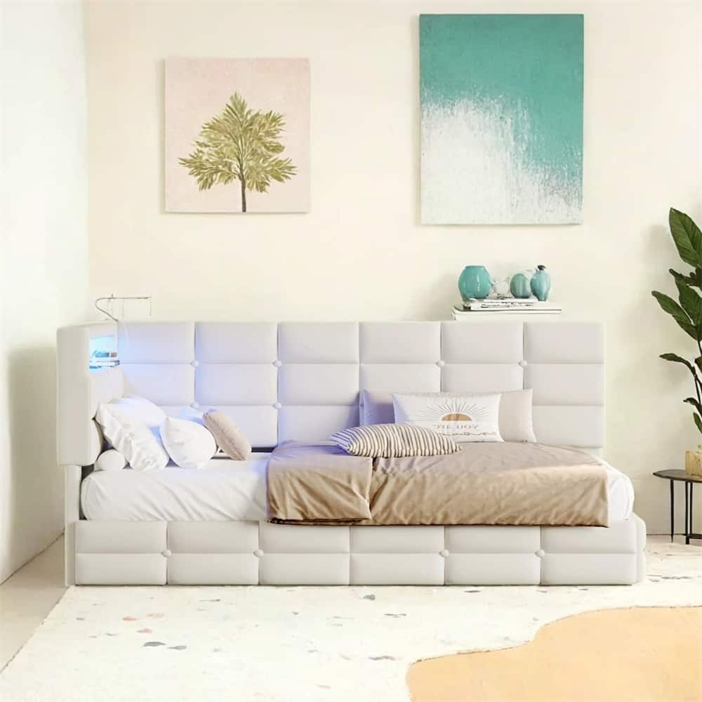 Upholstered Twin Size Daybed w/Storage 2 Drawers and Charging Station