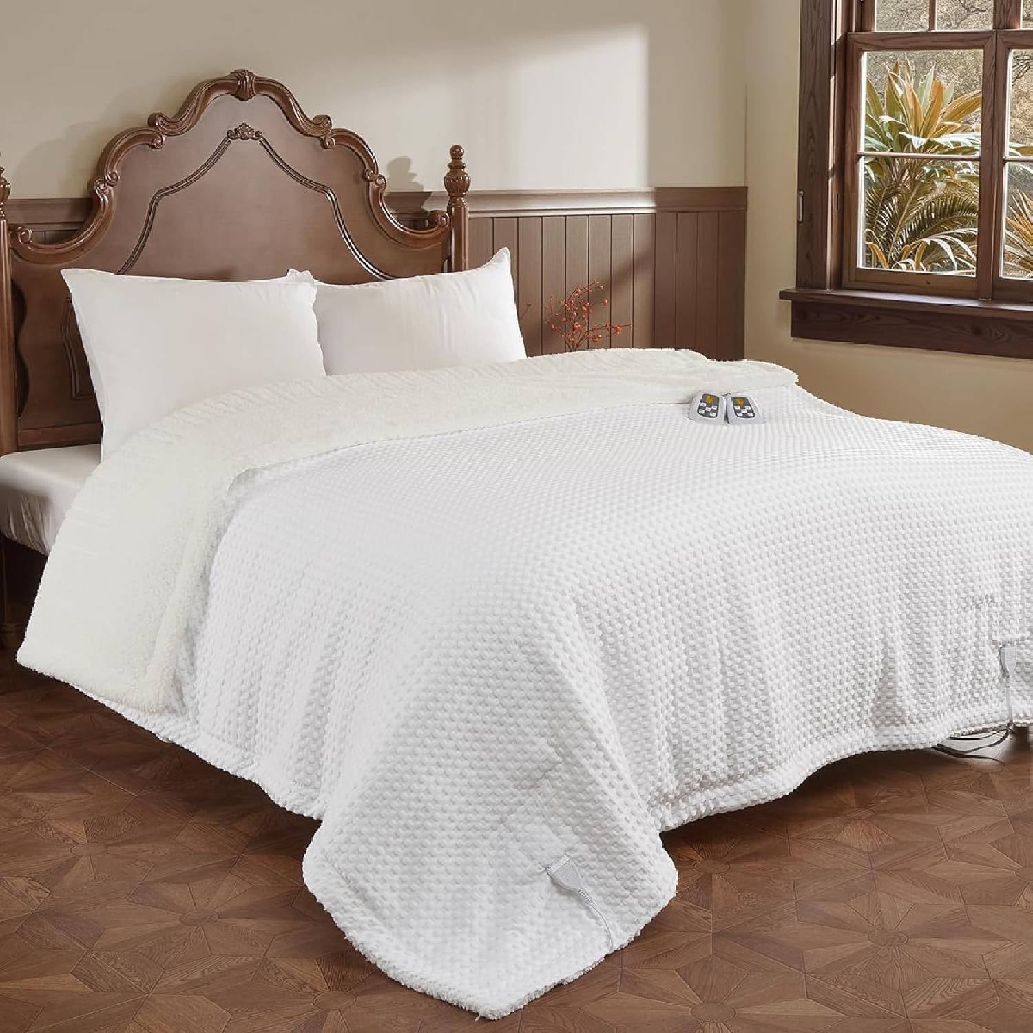 Heated Electric Blanket with LCD Dual Controller, White