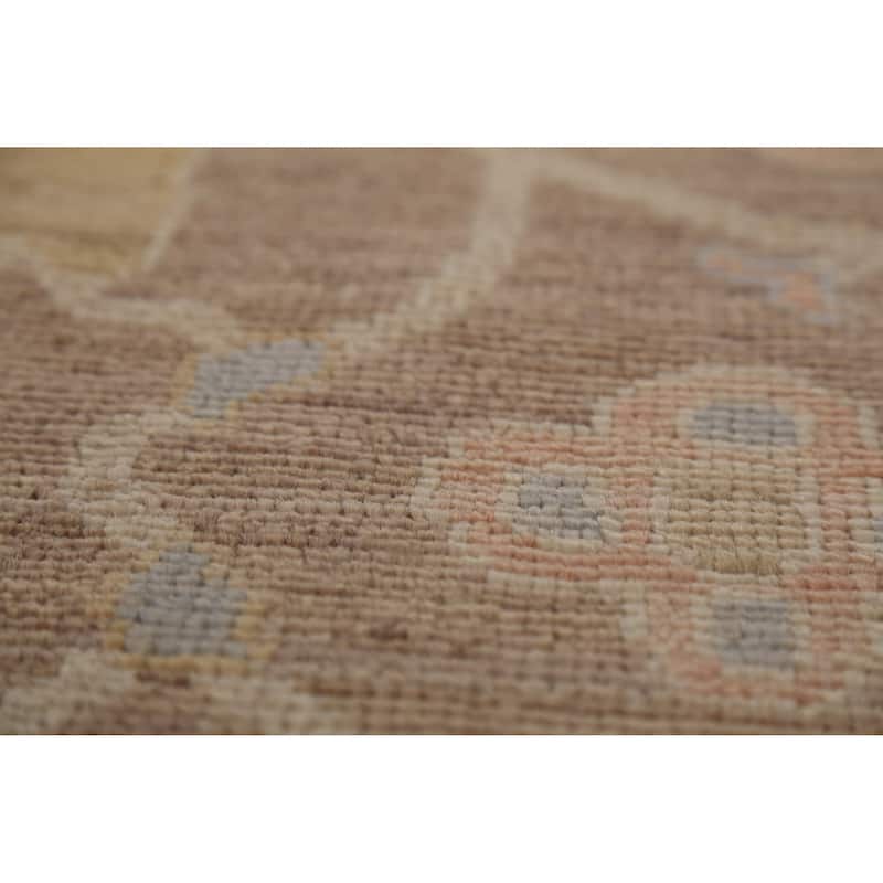 Floral Oushak Vegetable Dye Area Rug Hand-Knotted Brown Wool Carpet - 9'0"x 13'0"
