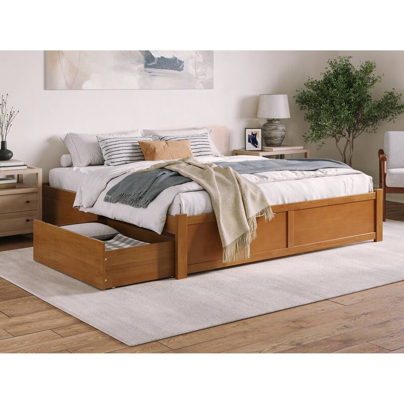 Concord Platform Bed with Footboard and Storage Drawers - Light Toffee - King