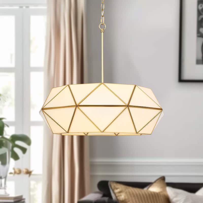 Mid-Century Modern 5-Light Gold Drum Chandelier for Dining Living Room Bedroom - Gold&Brass - 23.6" Dia. x 8.3" H