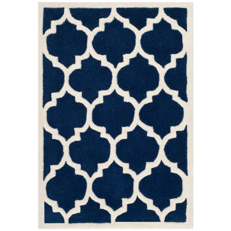 SAFAVIEH Handmade Chatham Antoanela Modern Moroccan Wool Rug - 2'3" x 5' - Dark Blue/Ivory