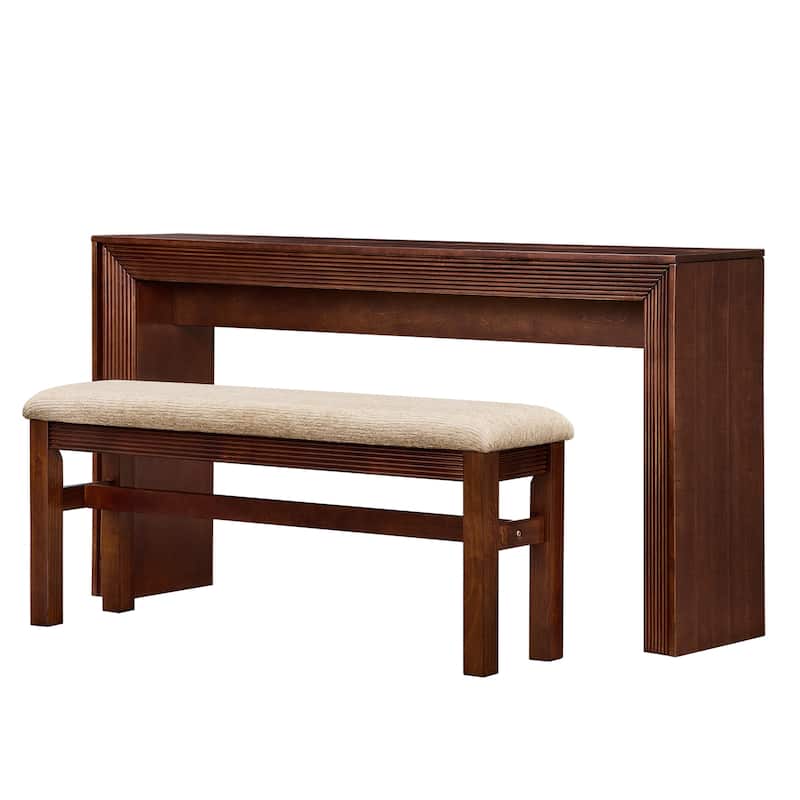 Fluted Counter Height Bar Table Set for Two with Upholstered Bar Stool and Solid Wood Legs