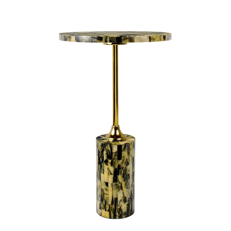 Calix 23.5" Faux Stone Round End Table, Yellow/Black, by JONATHAN Y