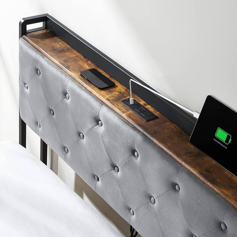 Velvet Bed Frame with Four Storage Drawers and USB Charging Station