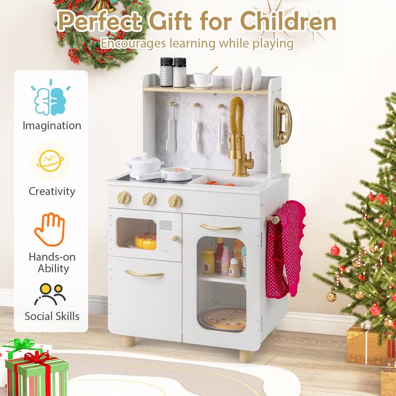 Gymax Kids Kitchen Set Pretend Play Kitchen w/ Stoves & Faucet & Sink