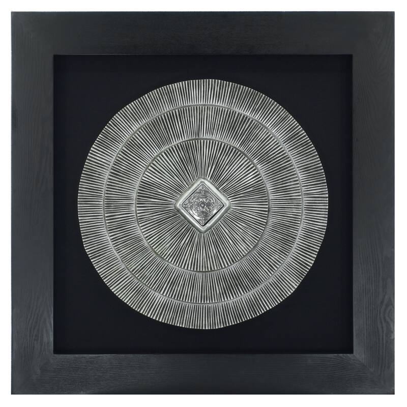 HUJI Abstract Silver Medallion Shadow Box Wall Decor - Silver
