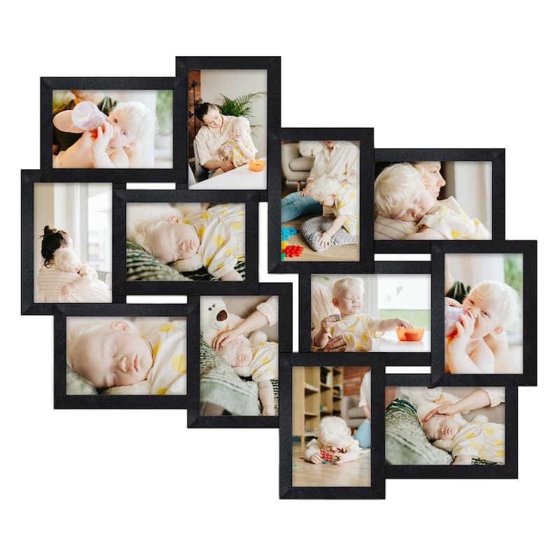 HELLO LAURA Modern Stylish 12-Opening Puzzle Photo Collage Wall Frame - Black