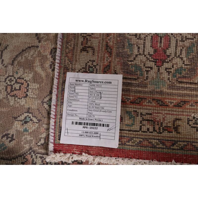 Pink Tabriz Vintage Persian Rug Hand-Knotted Traditional Wool Carpet - 6'6" x 9'11"