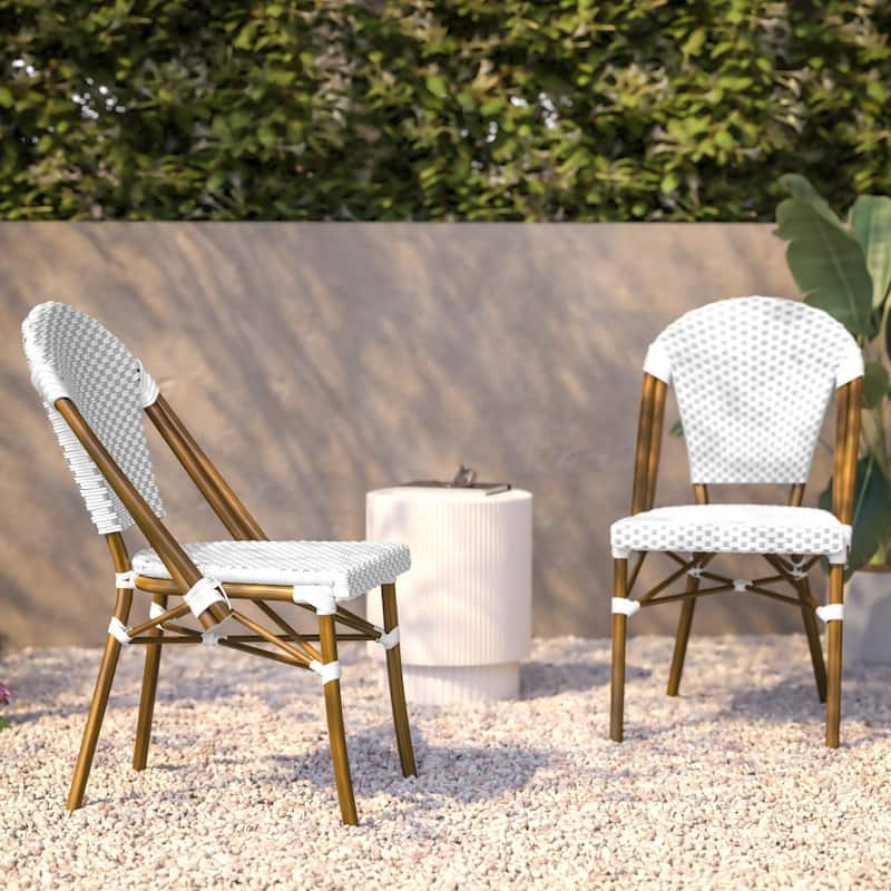 2 Pack All-Weather Commercial Paris Chairs with Bamboo Print Frame - 18.5"W x 22"D x 34.25"H
