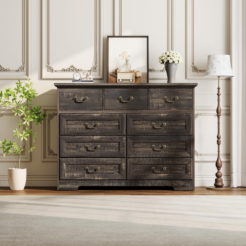 9-Drawer Dresser for Bedroom- Vintage Rustic Wood Chest with Natural Texture, Spacious Storage for Clothes & Essentials,