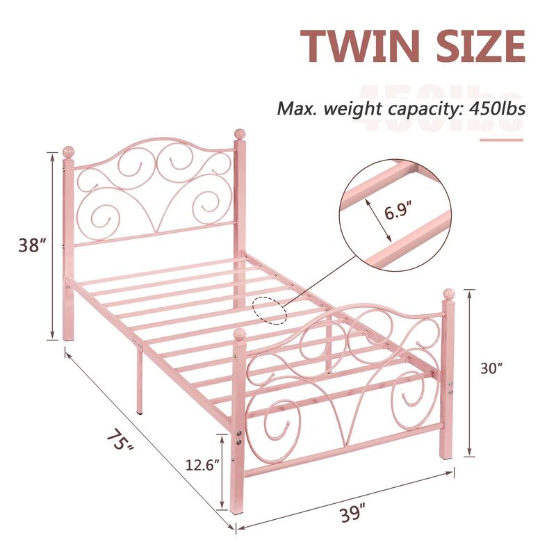 Javlergo 2-Pack Twin Size Victorian Metal Bed Frame for Kids with Headboard & Footboard No Box Spring Needed