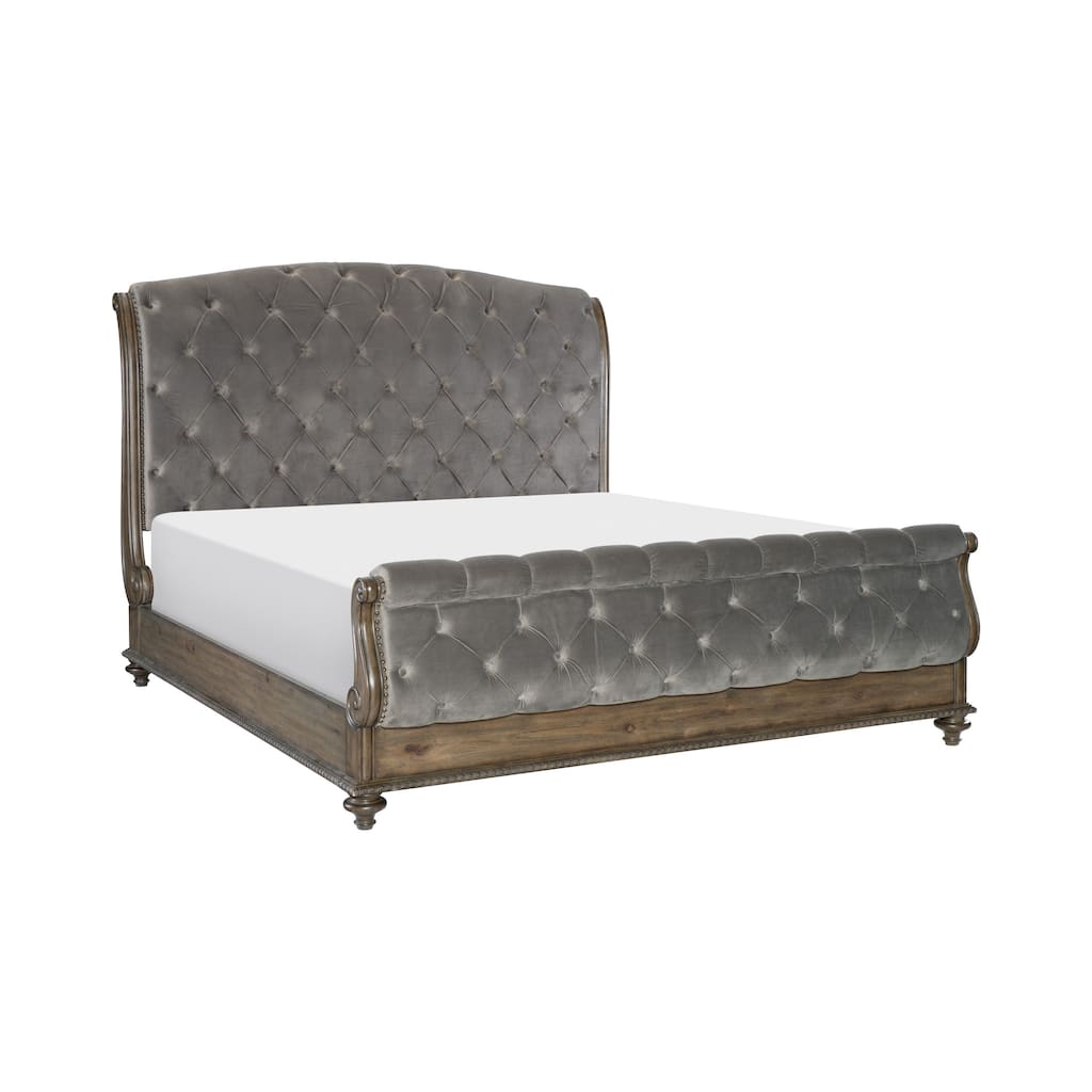 Traditional Luxury Formal Bed 1pc Button Tufted Sleigh Bed