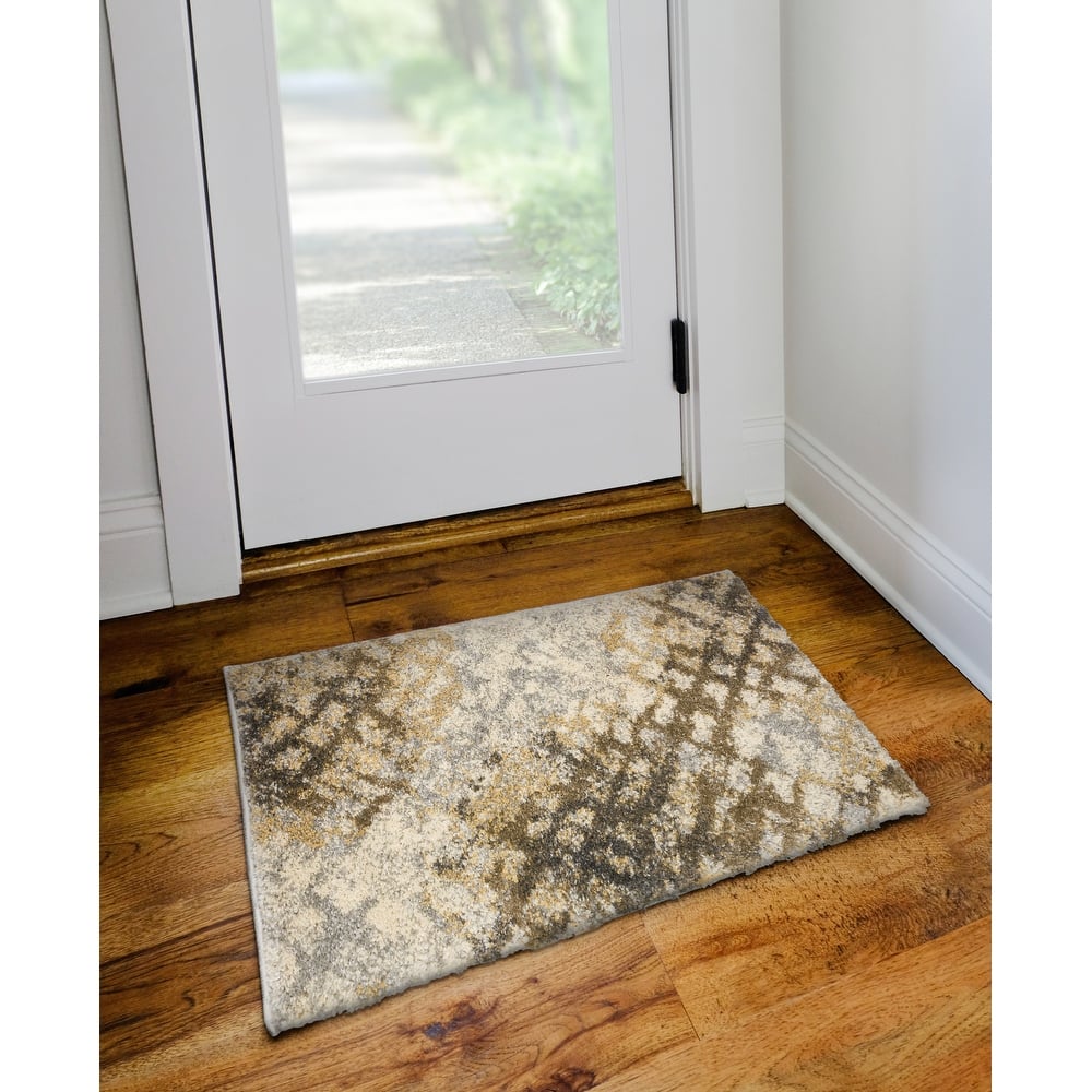 Addison Barkley Distressed Grey Crosshatch 1'8" x 2'6" Accent Rug