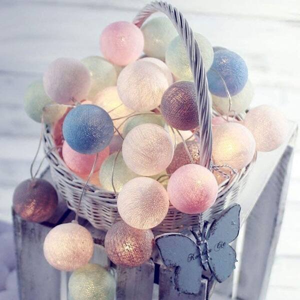 Cotton ball string lights,20 LED battery-powered string lights Macaron - Bed Bath & Beyond