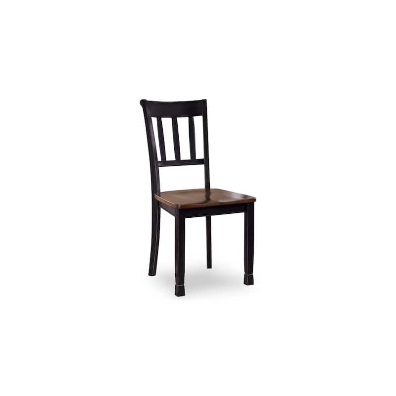 Vilo Dining Side Chair Set of 2, Brown Wood Seat, Black Straight Legs