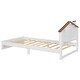 preview thumbnail 34 of 46, Bedroom Solid Wood Platform Bed House-Shaped Headboard Walnut Roof with LED Window Bed Frame Platform No Box Spring Needed