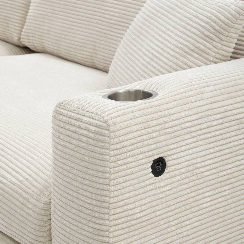 134" Corduroy Sectional Sofa with L-Shaped Cloud Couch and USB Charging & 50" Chaise (330lb Capacity)