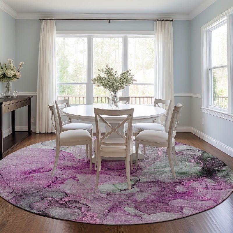 Machine Washable Indoor/ Outdoor Abstract Chantille Rug - Pink - 8' x 8'