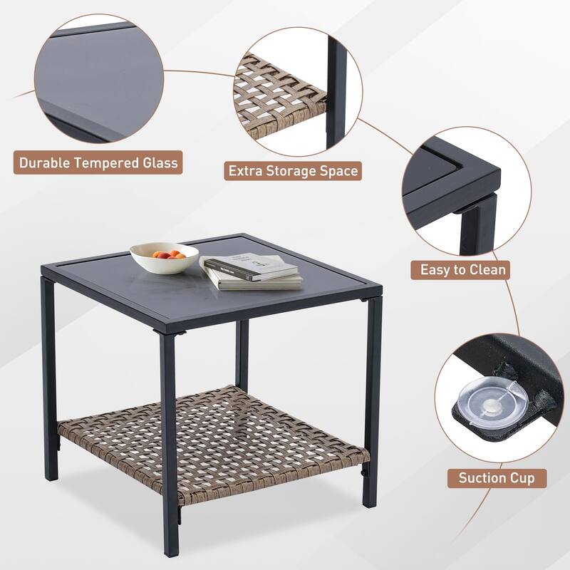 Ainfox 3 Pieces Patio Outdoor Furniture Set with Coffee Table, PE Wicker Swivel Rocking Chairs