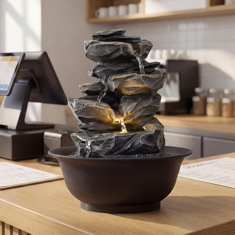 Gymax Tabletop Water Fountain w/LED Light Pump & Adjustable Flow for