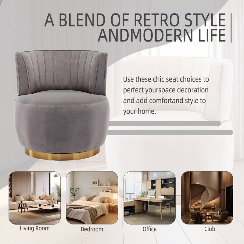 Gray Modern 25.2" Upholstered 360° Swivel Barrel Chair with Wide Upholstered and Sturdy Hardwood Frame