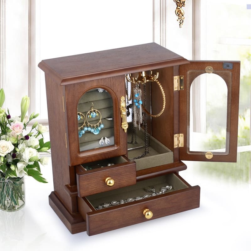 Wooden Jewelry Box for Women - 6.89"D x 11.02"W x 12.99"H