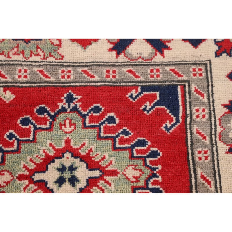 Traditional Red Kazak Rug Hand-Knotted Oriental Wool Carpet - 5'0" x 6'7"