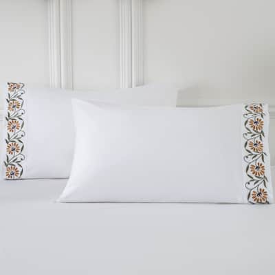 Hotel Style 200TC Cotton Percale Pillowcases, Floral Embroidery, 2Pack, 4 Patterns, 20x30"