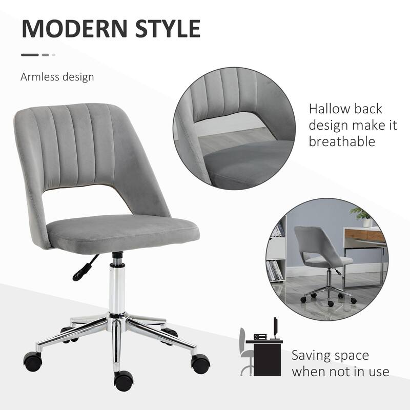 Vinsetto Modern Mid Back Office Chair with Velvet Fabric, Swivel Computer Armless Desk Chair