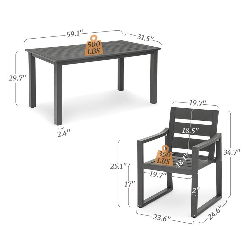 Outdoor 7-Piece Patio Set with Aluminium Rectangular Dining Table & Armchairs