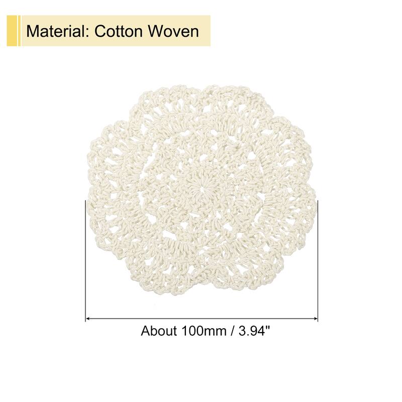 Crochet Doilies, 4Pcs 4" - Cotton Woven Round Fabric Coasters - 100mm - Beige