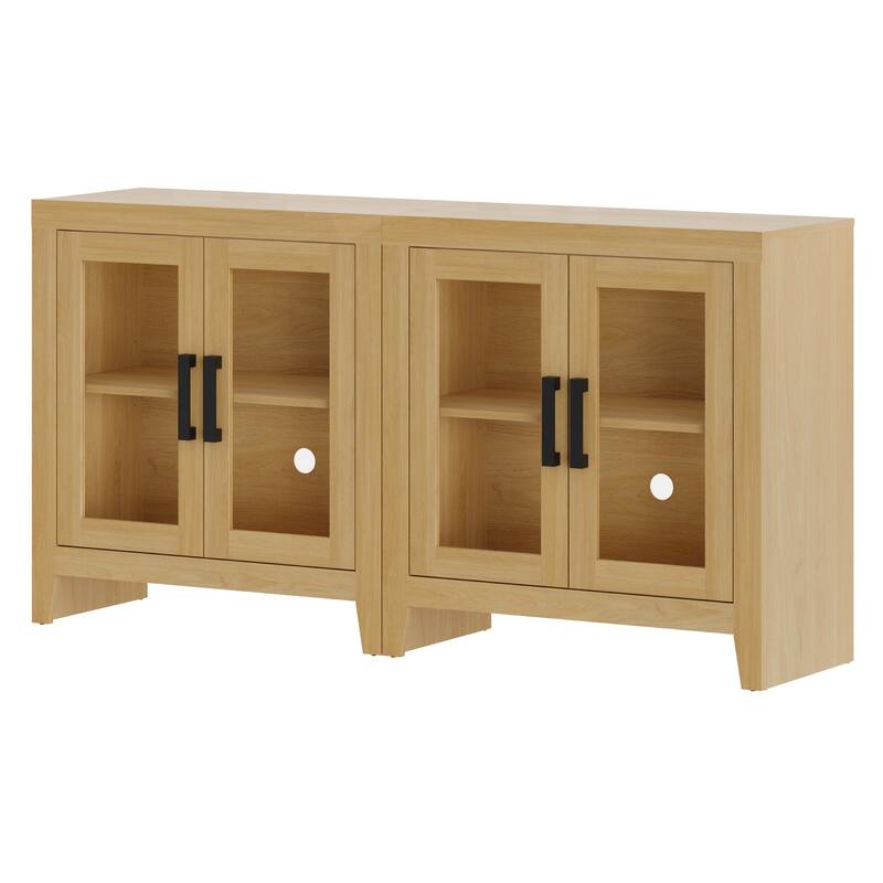 WAMPAT Modern Farmhouse Modular Buffet Cabinet, Glass Door Sideboard with Adjustable Shelves