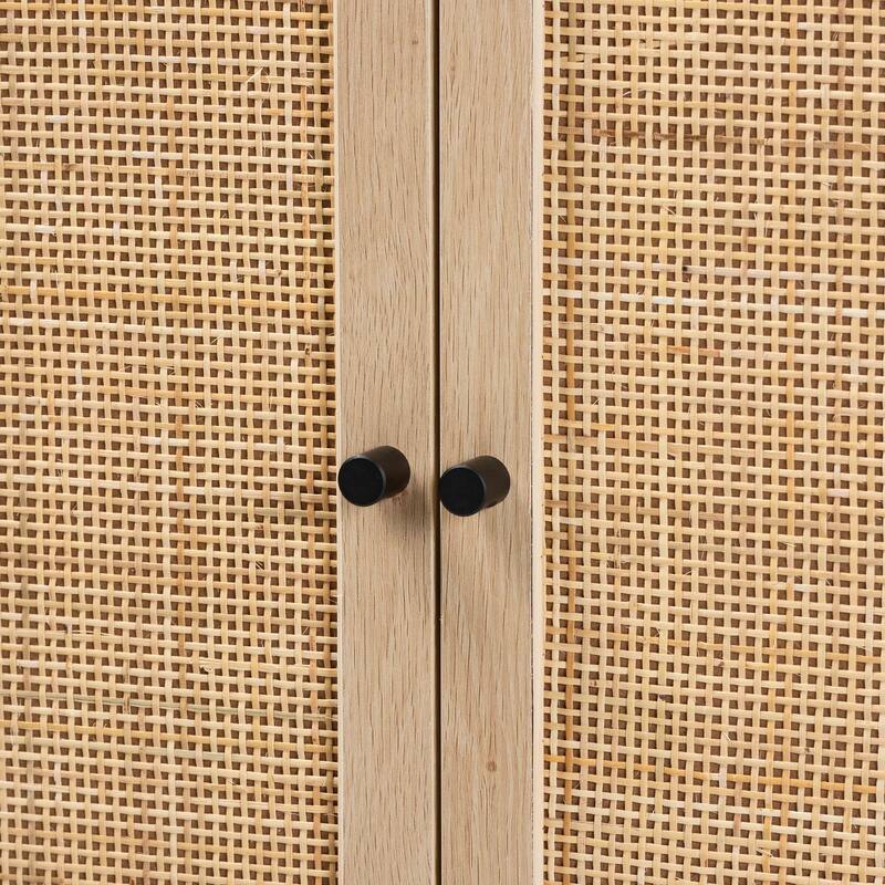 Ardon Bohemian Wood Storage Cabinet with Natural Rattan-Accented doors