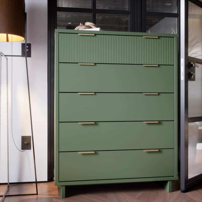 Manhattan Comfort Granville 45.27" Modern Tall 5 Drawer Dresser - Sage Green