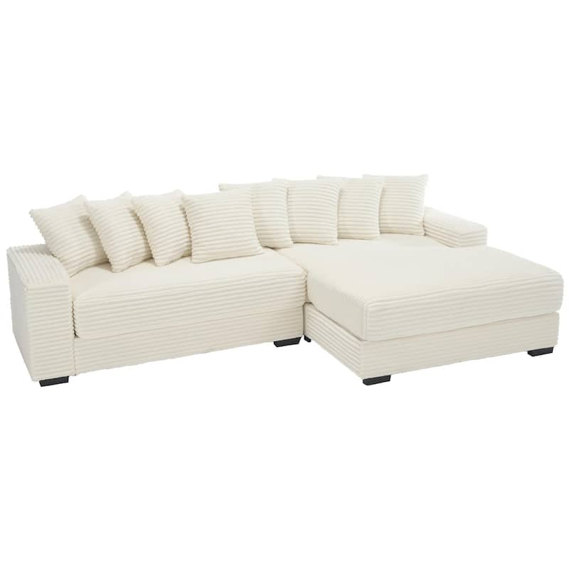 Spacious Modular Sofa with Right Chaise Lounge & Eight Coordinated Pillows