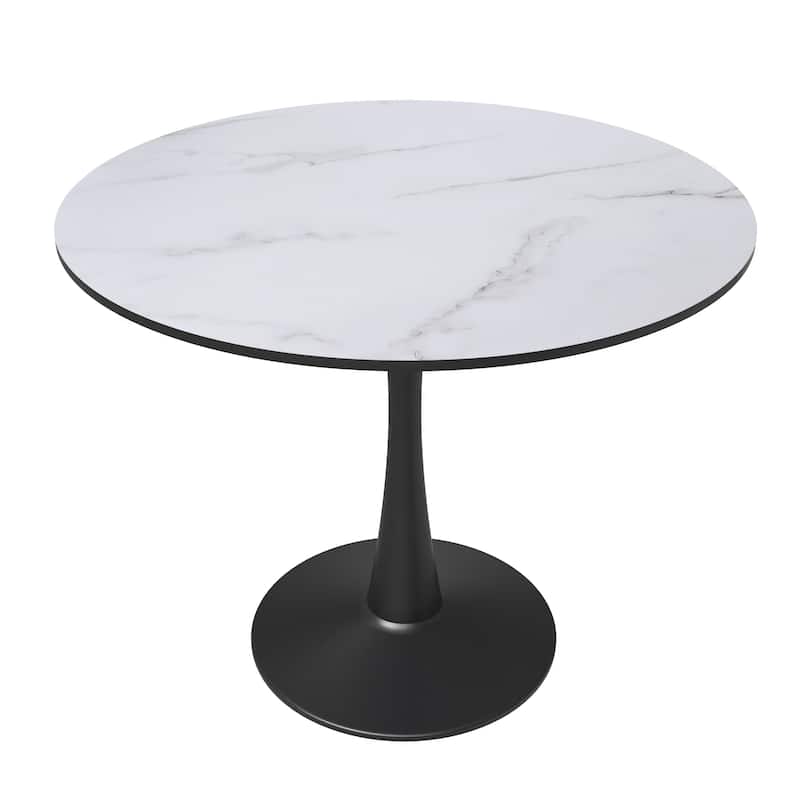 Bristol 31" Modern Round MDF Wood Top Dining Table with Glossy Steel Pedestal Base for Kitchen & Dining Room