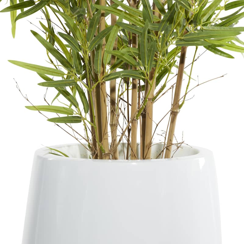 Faux Foliage Bamboo Artificial Tree with Realistic Leaves and White Fiberglass Pot - Green - Roche River Decor