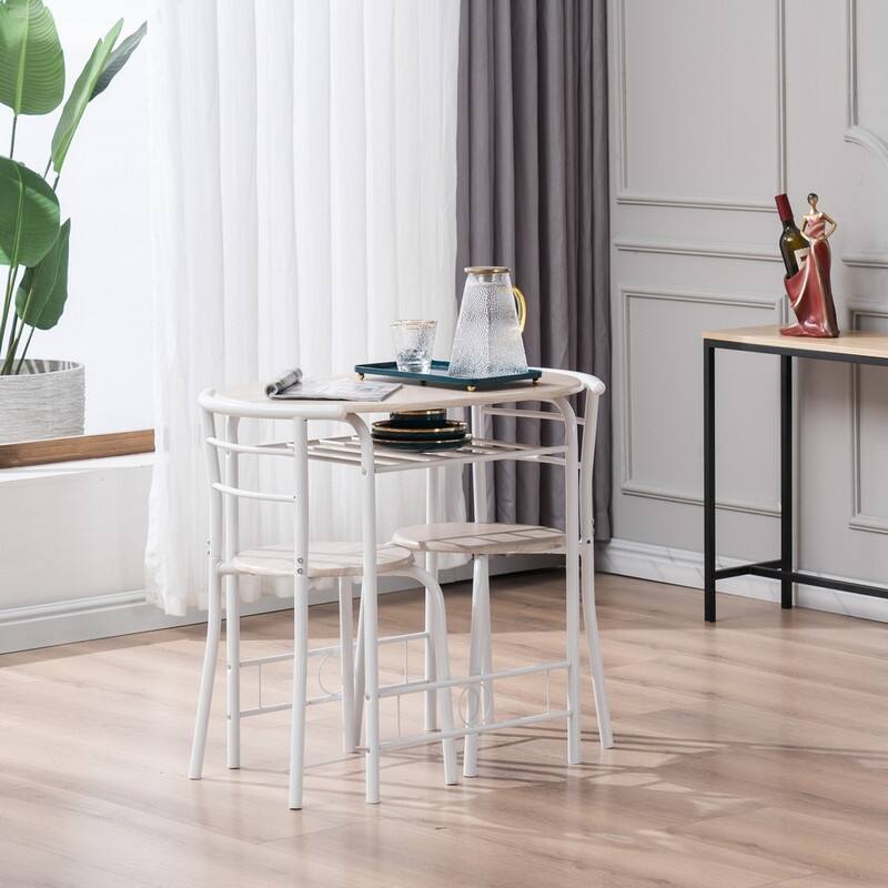 Lacquer Couples Bending Back Breakfast Table Dining Set White (Set of 3)