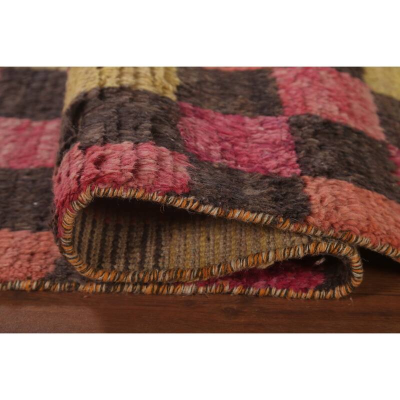 Checkered Pink Moroccan Oriental Area Rug Handmade Wool Carpet - 5'8" x 9'8"