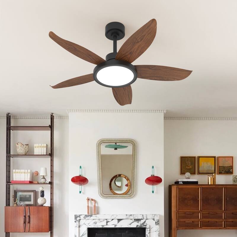 42-inch Eye-Protecting Light Source Walnut-Coloured Fan Blades High Airflow Plug-and-Play Fan Blades ABS Ceiling Fan Light - Walnut+black