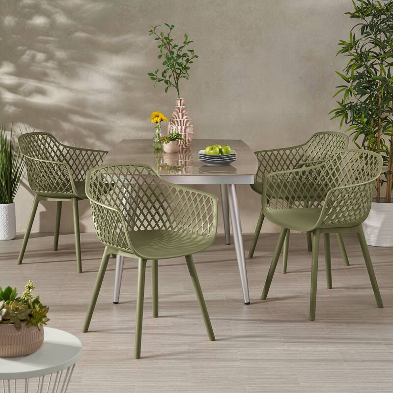 Poppy Outdoor Modern Dining Chair (Set of 4) by Christopher Knight Home - Olive Green