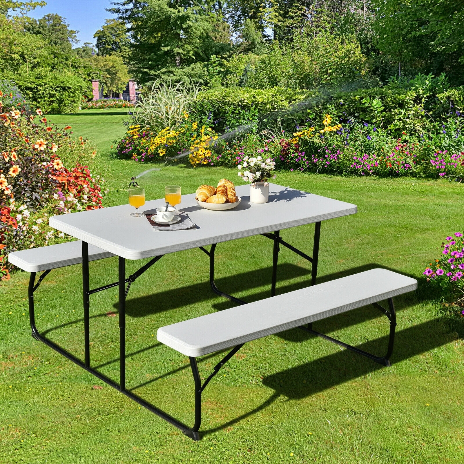 Indoor and Outdoor Folding Picnic Table Bench Set with Wood like Texture Bed Bath Beyond 39093906