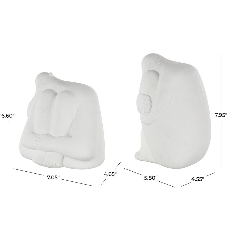 White Resin Abstract People Decorative Sculpture with Tucked Sitting Position (Set of 2)