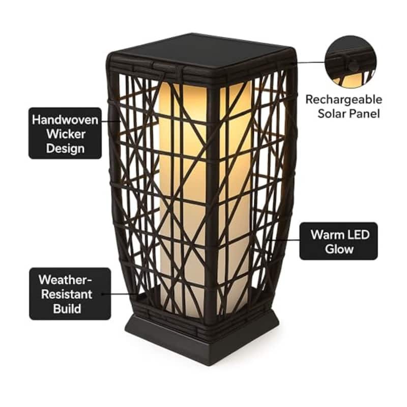 Aria Home 19" Solar Floor Lantern Outdoor Wicker Light for Patio Decor