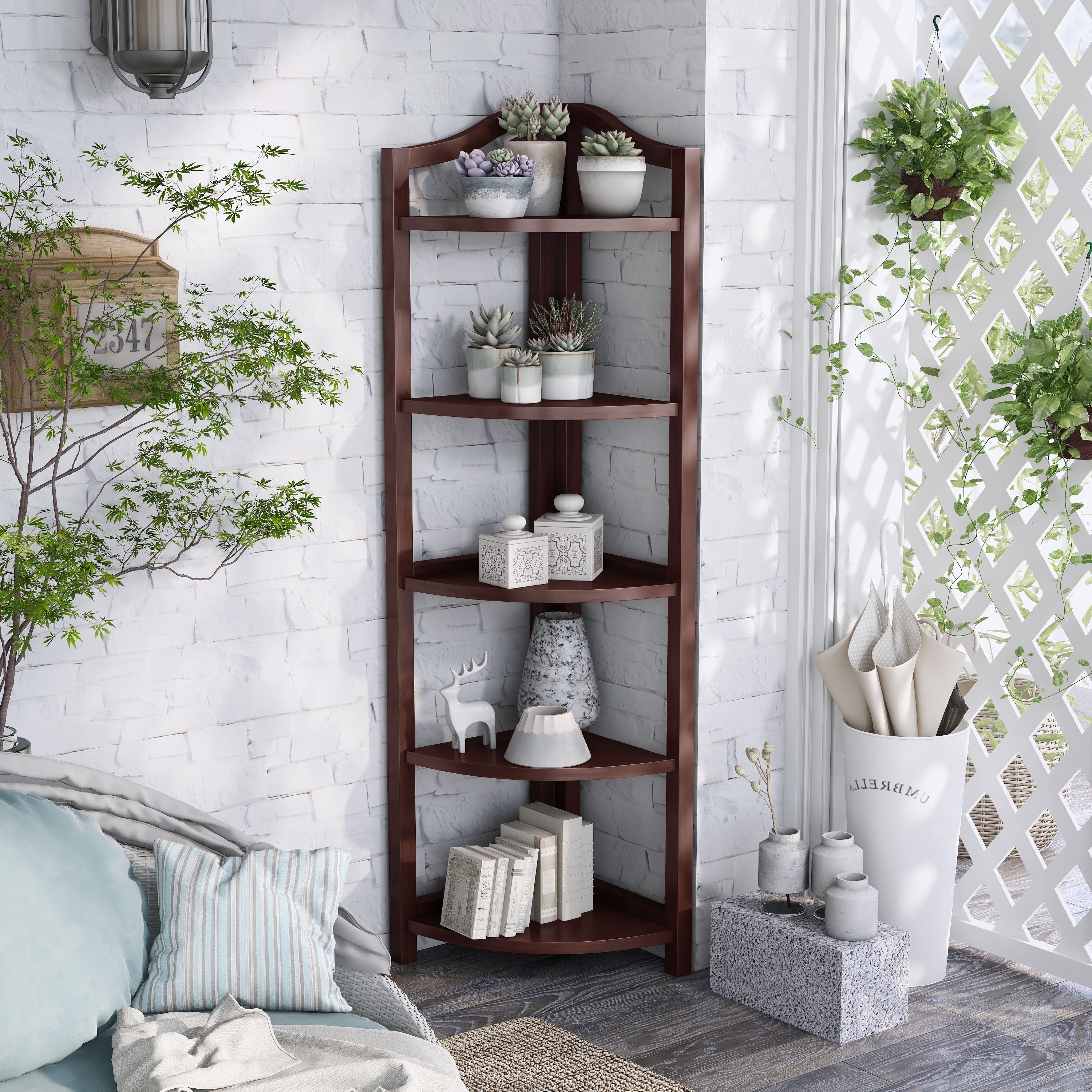 Furniture of america varl contemporary solid wood shop corner bookshelf