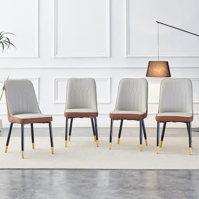 Modern PU Material Dining Chairs Set of 2/4 with Dual-Tone Backrest and Metal Legs